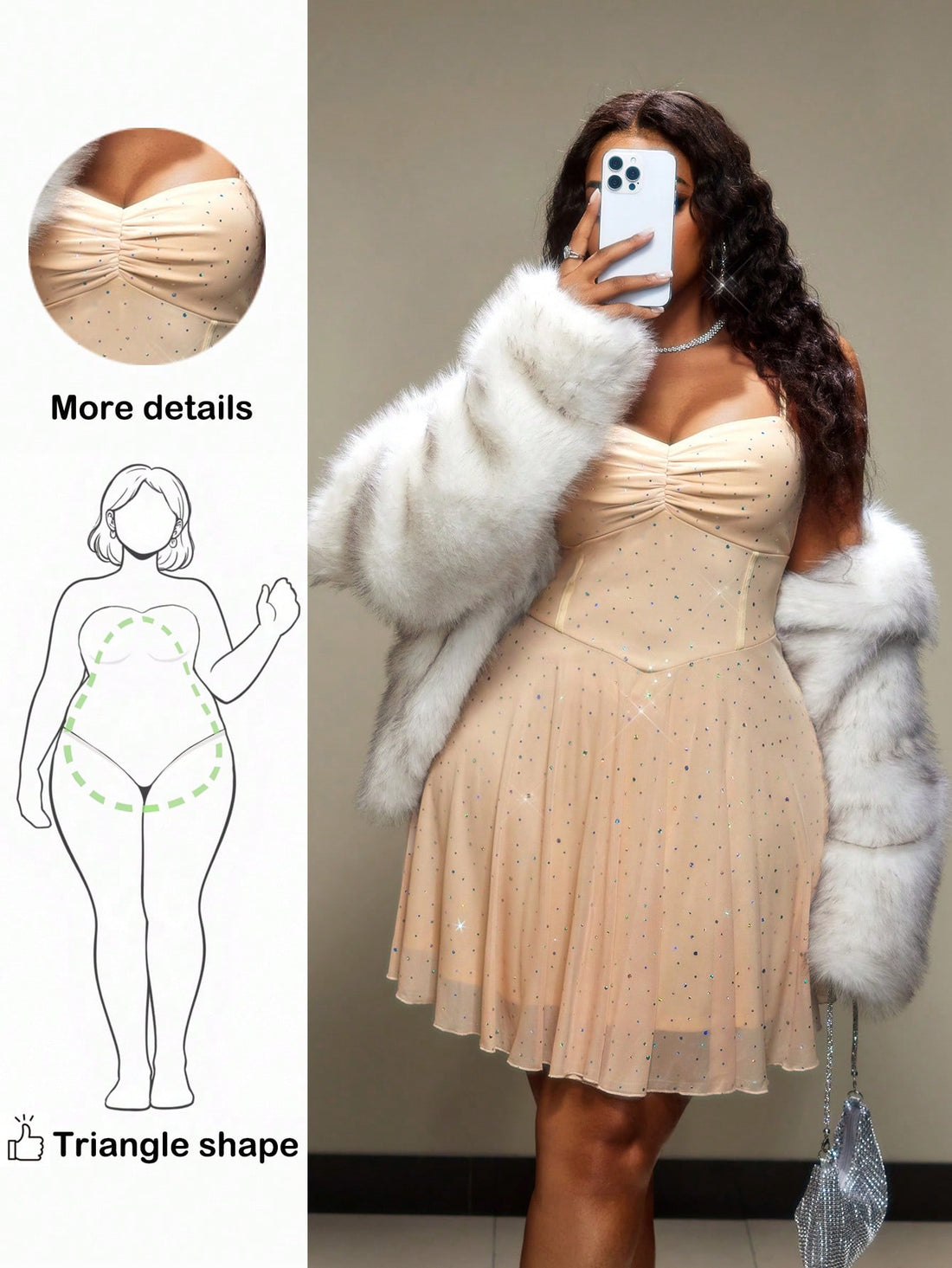 Flaunt your curves with confidence in this stunning rhinestone strap mini dress, expertly designed for pear-shaped figures. The delicate embellished straps add glamorous sparkle while the tailored silhouette flatters your natural shape. Perfect for nights out, parties, or whenever you want to feel absolutely fabulous. Available in plus sizes because every body deserves to shine. Slip it on and prepare for compliments!