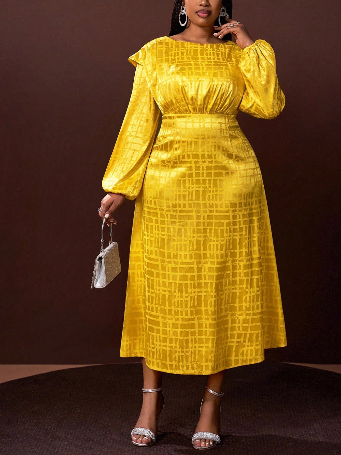 yellow plus size dress formal Stylish Fitted for Women - Perfect for Concerts – CANARY HOUZE Slightly elasticated waistline for upload-20231213 Color:Customized Sparkly Plus-Size Long Metallic