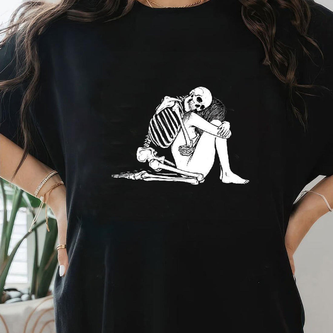 Expertly crafted with a breathable knit fabric, this Stylish Skeleton Women's Printed Letter T-Shirt offers classic comfort with a trendy twist. Its unique design showcases a stylish skeleton print and bold lettering, making it a must-have addition to any fashion-forward wardrobe. Experience superior comfort and style with this must-have t-shirt.