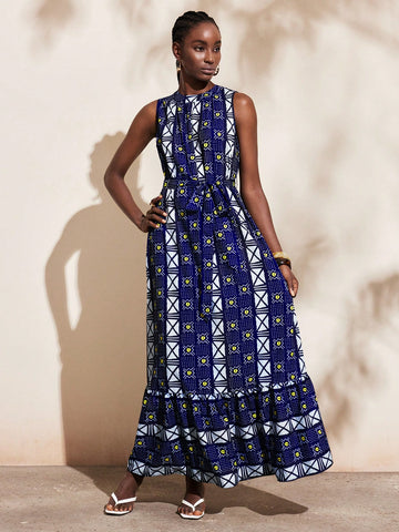 Get ready to turn heads with our Stylish Sleeveless Geometric Print Casual Dress for Women! The perfect holiday wear for any occasion, this dress combines a trendy geometric print with a comfortable and stylish sleeveless design. You'll never want to take it off! (But please do, at some point.)
