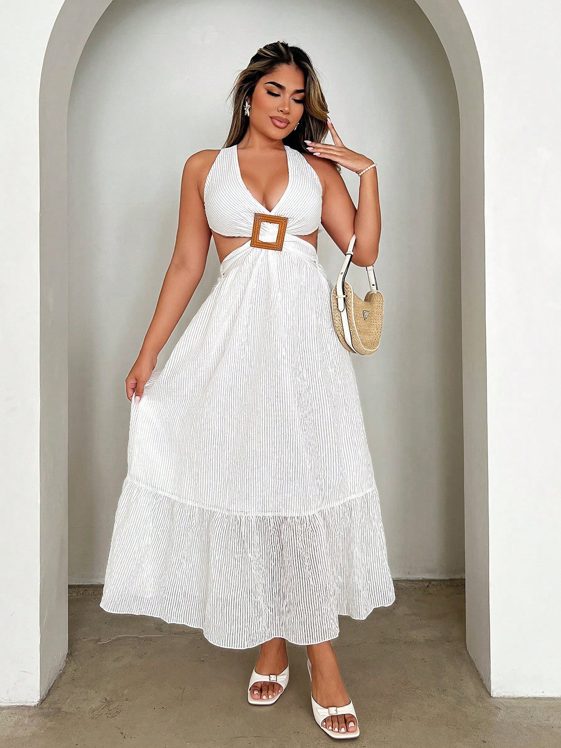 Step out in style with this playful solid color lace-up wrap dress! Featuring a trendy hollow design, it adds a cheeky twist to a classic silhouette. The adjustable lace-up wrap makes it easy to find your perfect fit, while the sleek solid color keeps you effortlessly chic. Perfect for turning heads at any casual or dressy occasion!