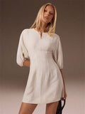Step into summer fun with this playful mini dress featuring charming lantern sleeves and a vibrant solid color. Its breezy design keeps you cool and comfortable, perfect for casual outings or sunny adventures. Flirty and easygoing, this dress adds a splash of style to your warm-weather wardrobe.