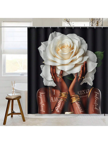 Turn your bathroom into a stylish oasis with our Thickened Shower Curtain, featuring a striking African American girl and white rose print. Made with high-quality material and easy to install with included hooks. Perfect for adding personality to any bathroom.
