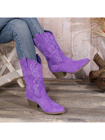 Elevate your fashion game with our stylish Western-inspired embroidered mid-calf wedge boots for women. These boots are not only stylish, but also comfortable and versatile, perfect for any occasion. The eye-catching embroidery adds a unique touch, making you stand out from the crowd. Step up your shoe game today! (50 words)