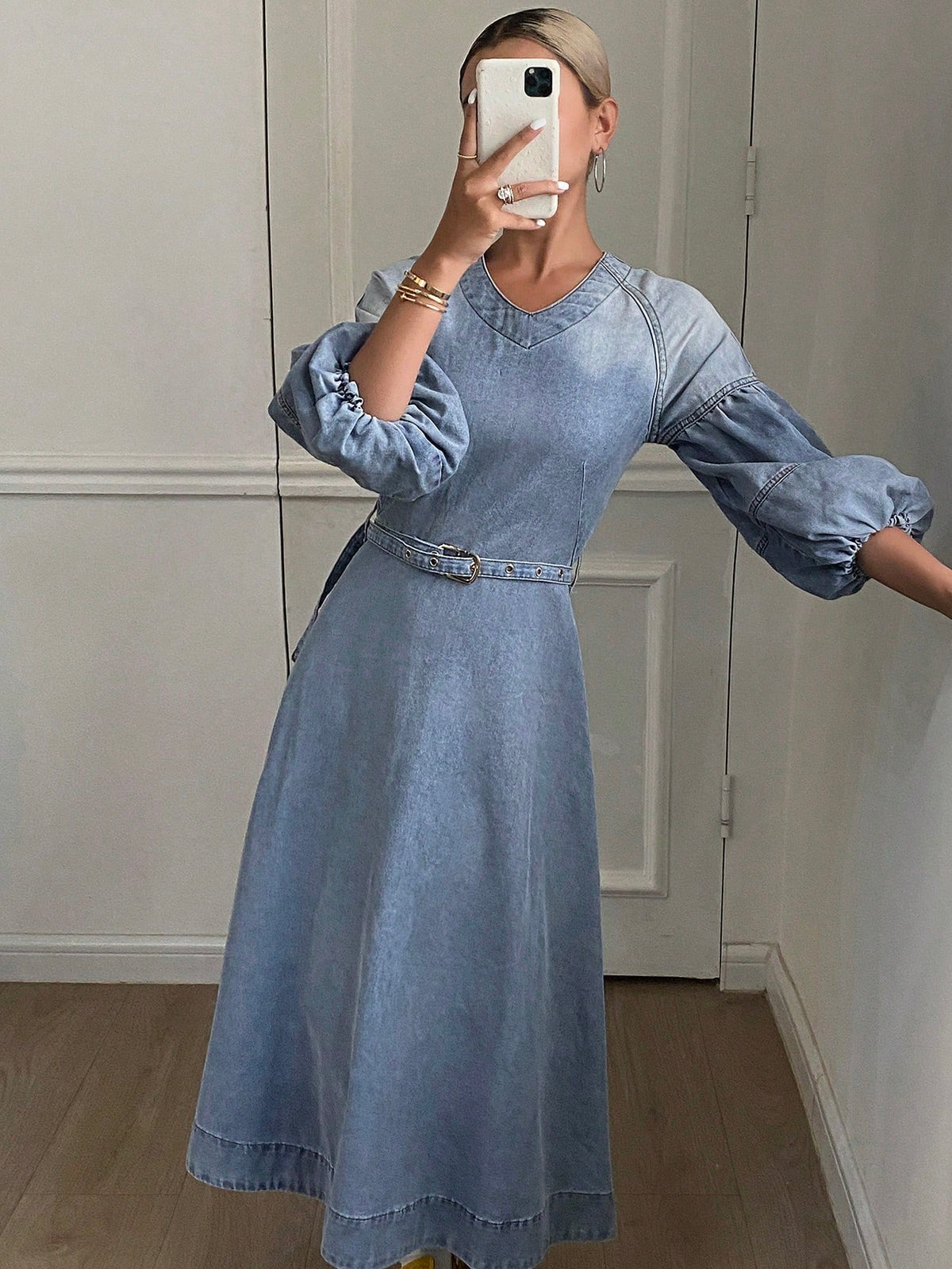 women's western denim dress Stylish V-Neck Lantern Sleeve for Women Karva Chauth Sale Rockport Men's Garett Plain Designed with a collared Size:B7