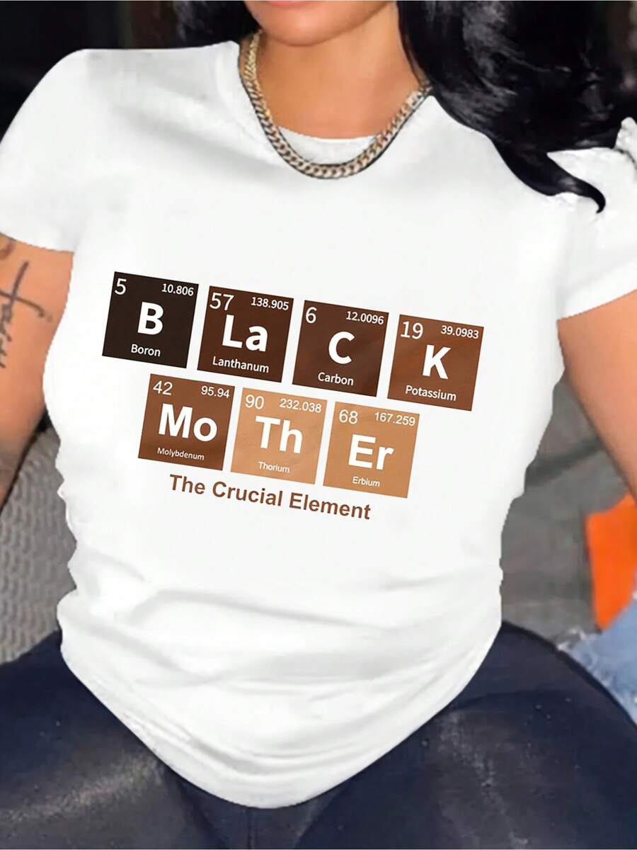 Add a splash of science to your casual look with this playful women's crew neck t-shirt. Featuring a quirky periodic table applique, it’s the perfect lightweight choice for spring and summer days. Comfortable and stylish, it’s sure to spark conversations and brighten your wardrobe with a fun, smart twist.