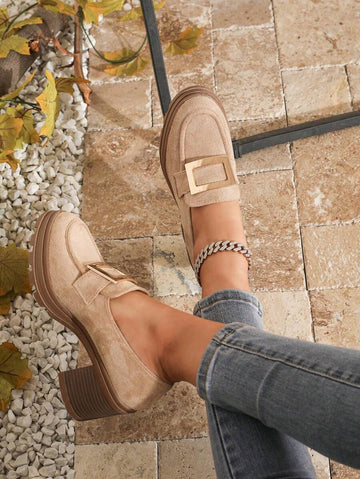 Step up your shoe game with these chunky platform loafers! Featuring a mid heel and trendy buckle chain, they're perfect for adding a dash of flair to both your workday look and weekend casuals. Comfortable yet stylish, these loafers make every step feel confident and cool. Whether at the office or out with friends, these shoes have got you covered in playful sophistication.