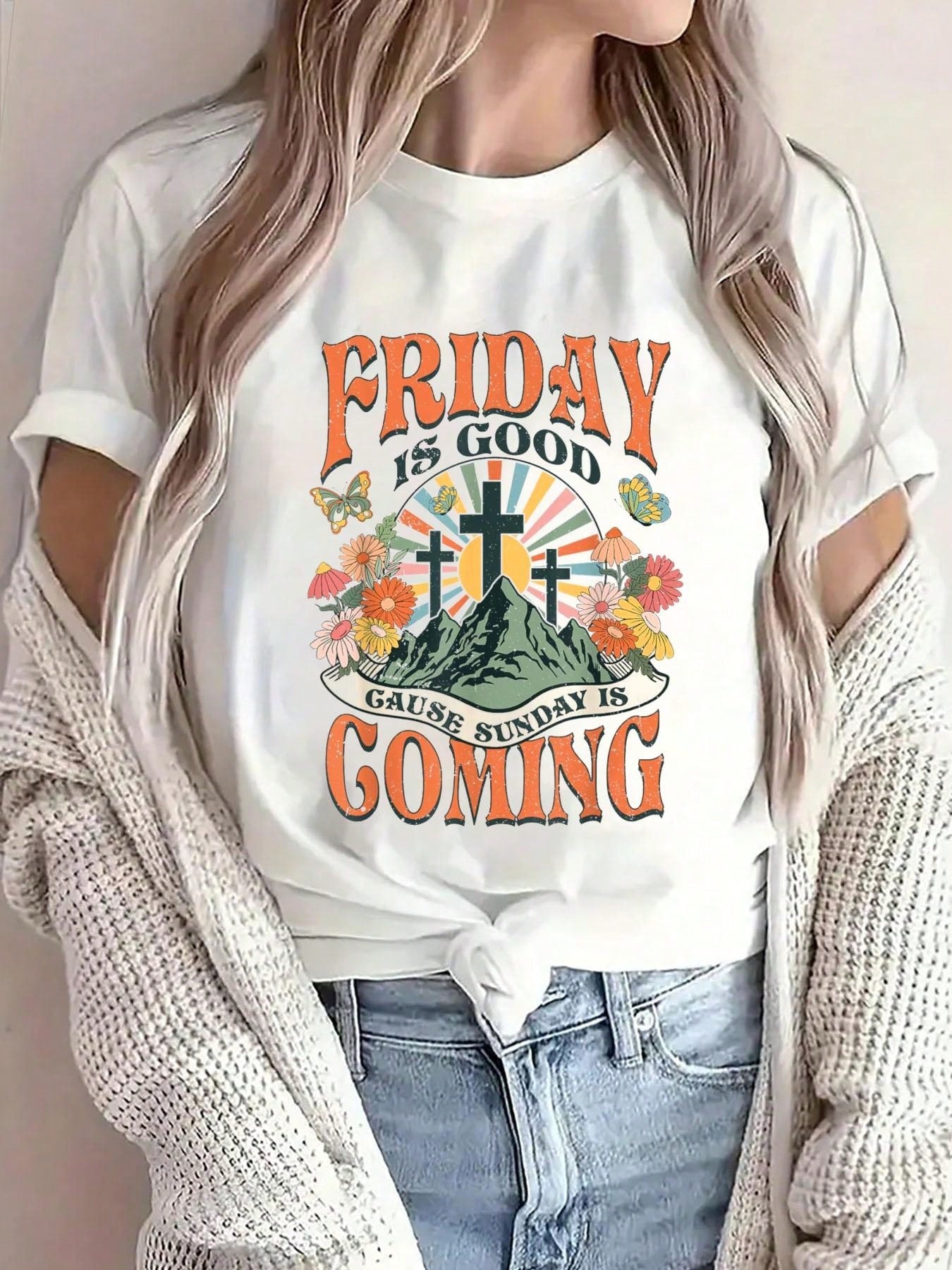 Celebrate the hope and joy of Easter with our Stylish Women's Christian T-Shirt! Featuring the phrase 'Friday is Good, Sunday is Coming', this graphic tee is perfect for summer. Spread the good news with this stylish and playful shirt. (And it's soft and comfortable too!)
