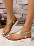 Step into sunshine and style with these playful gold buckle platform sandals. Perfect for casual vacation days, they add a fun lift to your look while keeping comfort in check. Whether strolling the boardwalk or sipping cocktails poolside, these sandals bring a splash of sparkle and a carefree vibe to every step.