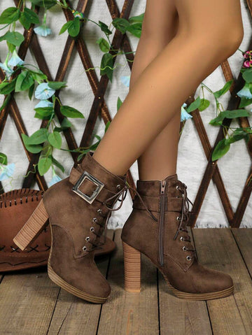 Step into fall and winter with flair in these stylish women's high heel ankle boots! Featuring a trendy lace-up design, they add a fun twist to your outfit while giving you that confident stride. Perfect for crisp days and chilly nights, these boots combine comfort and elegance, making every step a playful statement. Elevate your wardrobe and enjoy the season in style!