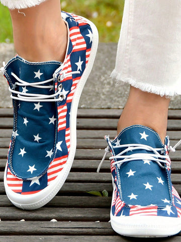 Celebrate freedom in style with these playful women's slip-on shoes featuring a vibrant striped star print perfect for Independence Day. Designed for comfort and breathability, they keep your feet happy all day long. Available in plus sizes, these casual shoes combine festive flair with easy wearability, making them your go-to choice for summer fun and patriotic vibes.