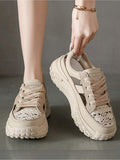 Step into comfort and style with these women's khaki leather sneakers, designed for everyday wear and outdoor exploration. The breathable leather upper keeps your feet cool during warm weather, while the cushioned platform sole provides all-day support and a subtle height boost. Perfect for casual outings, weekend adventures, or laid-back city strolls, these versatile sneakers pair effortlessly with jeans, shorts, or casual dresses. 