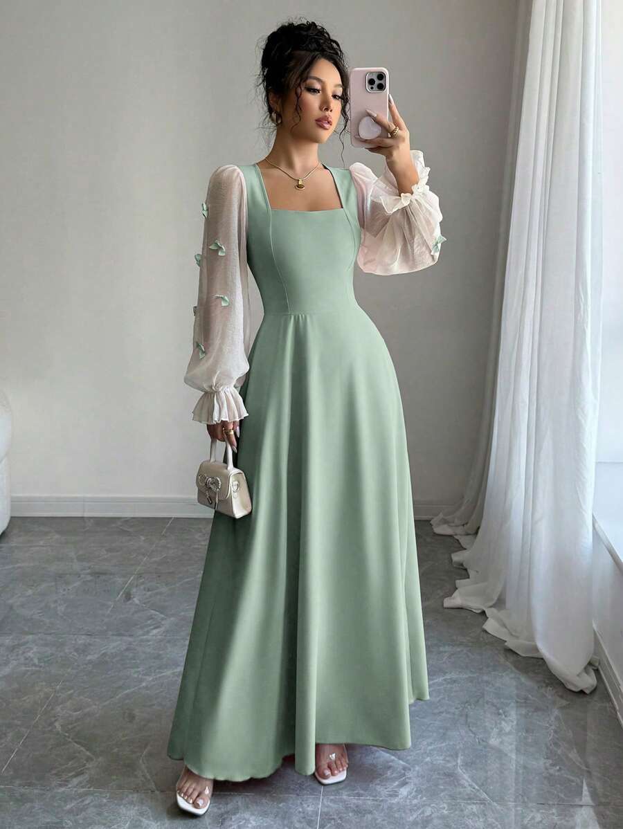 Elevate your wardrobe with this stunning midi dress that combines contemporary style with artistic flair. The dress features a striking 3D floral bow detail that adds dimension and visual interest, paired with a unique patchwork design that showcases thoughtful fabric combinations. The midi length offers versatility—perfect for casual outings, brunch dates, or semi-formal occasions.