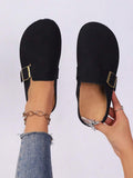 Elevate your seasonal footwear with these stylish women's mule shoes, designed for effortless comfort through autumn and winter. The slip-on platform silhouette offers convenient all-day wearability, while the soft bottom cushions every step. A single buckle detail adds a refined touch to this versatile piece. Perfect for transitioning from indoor relaxation to casual outings, these mules combine practicality with contemporary style.