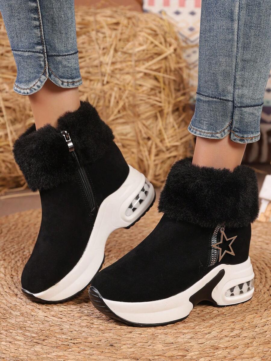 Step out in style and warmth with these playful women's platform snow boots! Featuring a chic wedge heel and a cozy fur collar, they keep your feet comfy and supported during chilly autumn and winter adventures. Perfect for adding a fashionable twist to your cold-weather wardrobe while enjoying ultimate comfort.