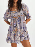 Step into summer with this playful printed mini dress designed just for you. Featuring short sleeves and a flattering square neckline, its slim fit hugs your silhouette for a chic, casual look. Perfect for sunny days and spontaneous adventures, this dress combines comfort and style effortlessly.