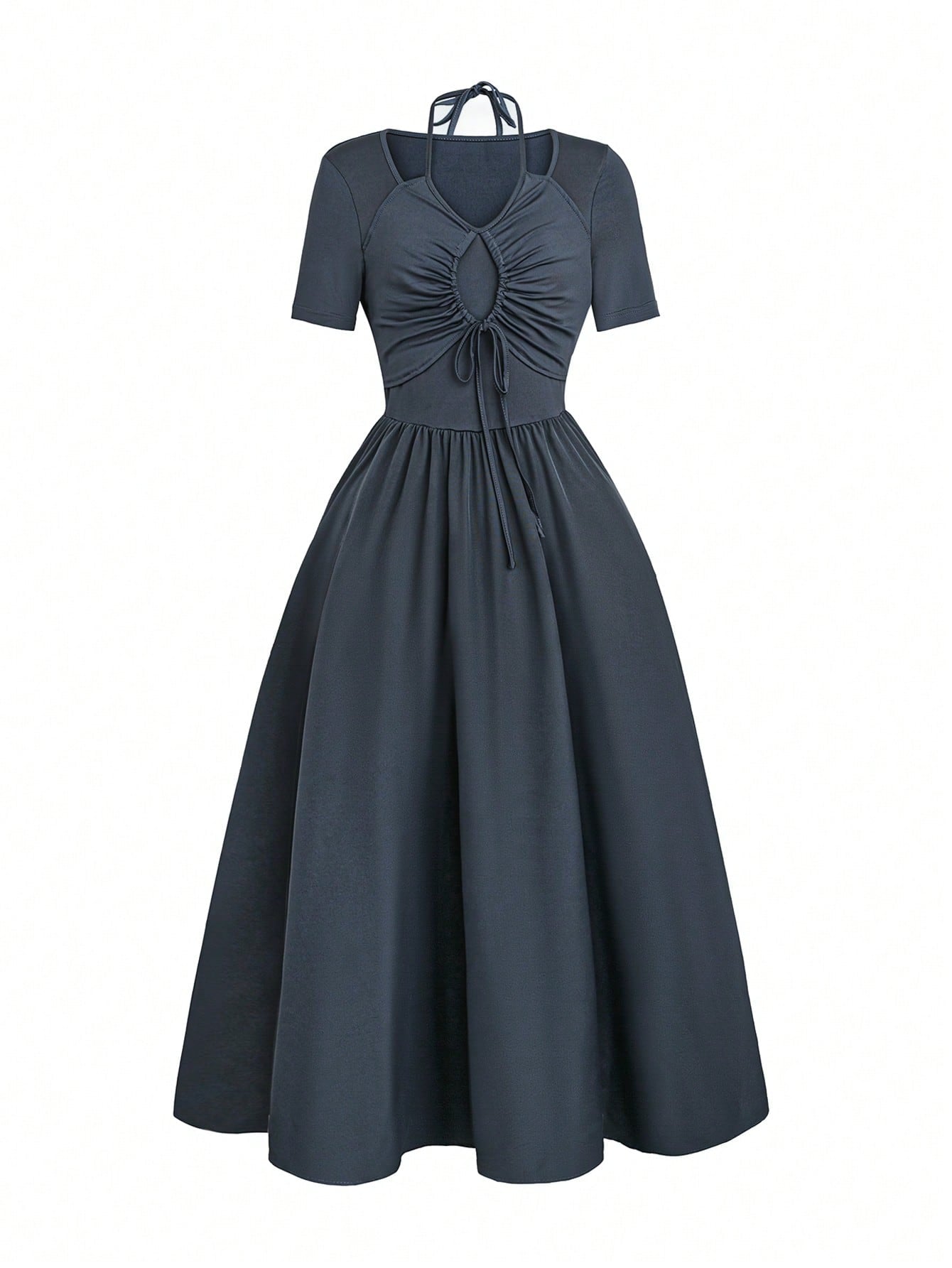 Unleash your style with our Stylish Women's Solid Color Ruched Short Sleeve Maxi Flared Dress! Made with hybrid fabric, this dress is a perfect blend of comfort and fashion. Its ruched short sleeves add a unique touch while the flared design enhances your feminine silhouette. Available in a variety of colors, this dress is a must-have for your wardrobe.