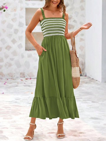 Get ready to turn heads with our Stylish Summer Spaghetti Strap Midi Dress! The flowy high waist design creates a flattering silhouette, while the convenient pockets add a touch of practicality. Perfect for any beach or vacation destination, this dress is a must-have for any fashion-forward woman. Order now and slay all summer long!