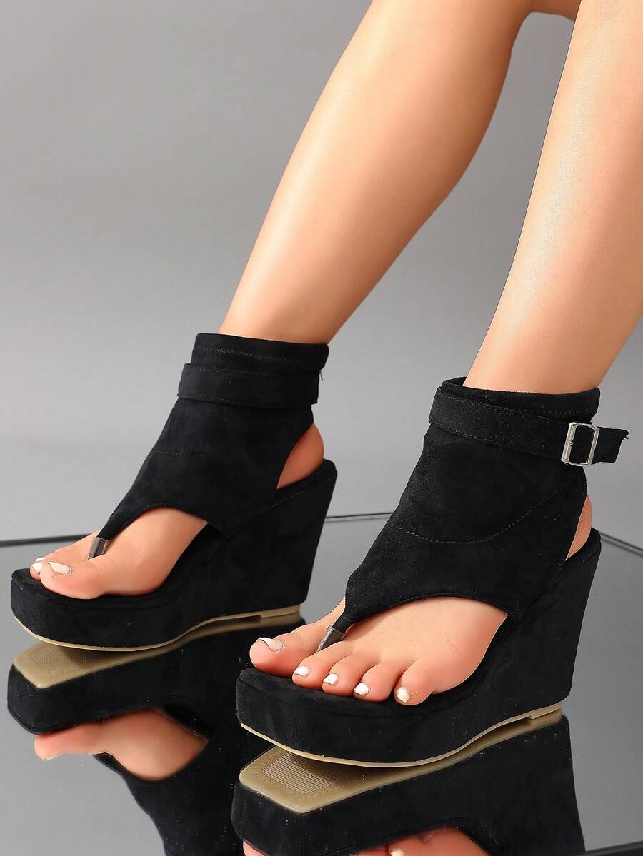 Side view of Stylish Women's Thick Sole Wedge Sandals: Comfort Meets Versatility for colorful wedge sandal styling