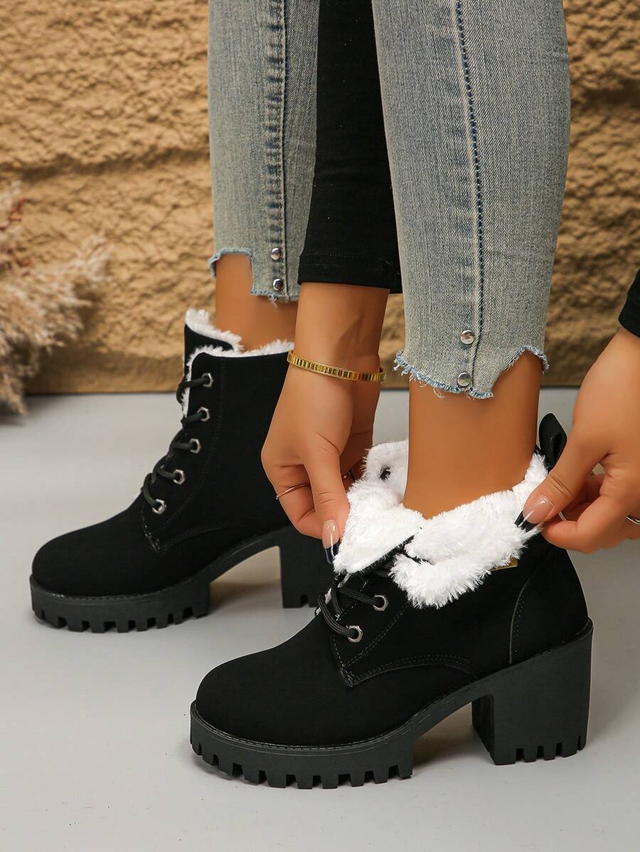 Step out in style and confidence with these playful women's waterproof lace-up platform boots. Designed with thick heels for stability and comfort, they’re perfect for autumn and winter adventures. Keep your feet cozy and dry while turning heads wherever you go!