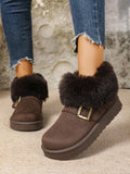Step out in style and warmth with these playful snow boots designed just for you! Cozy fur trim hugs your ankles while the shiny metal buckle adds a fun twist to your look. Perfect for casual strolls or adventurous travel, these boots keep your feet comfy and ready to conquer chilly days with a smile.