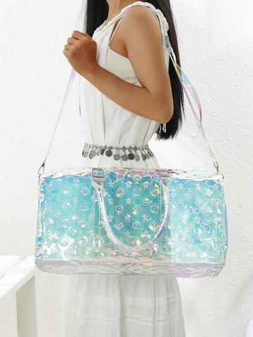 Make your travels sparkle with this PVC holographic jelly bag! Spacious and lightweight, it’s perfect for gym gear, sports essentials, or business trip must-haves. Durable and easy to clean, this versatile bag keeps you organized while adding a fun, futuristic flair to your style wherever you go.