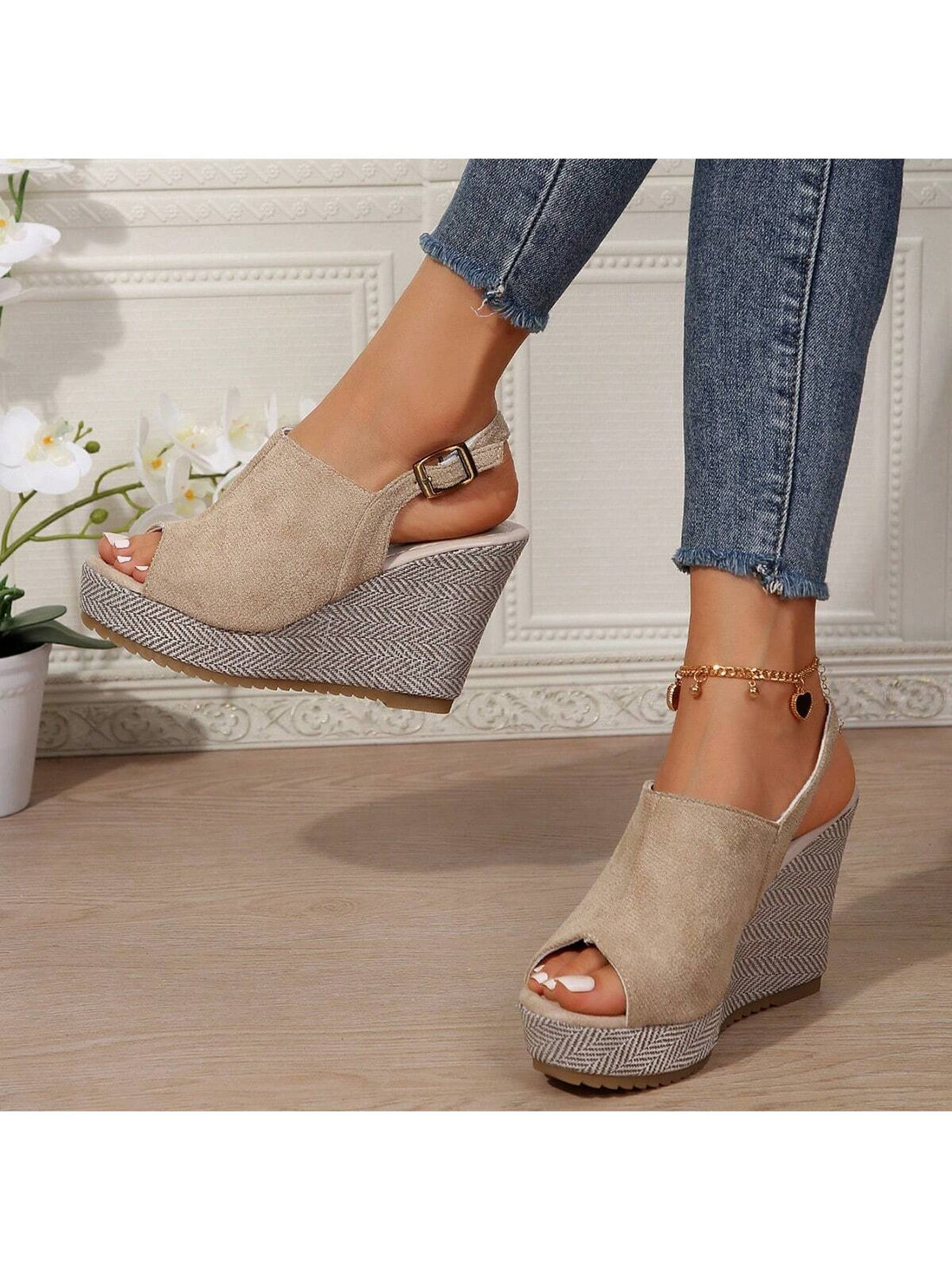 Introducing Summer Chic: stylish Korean-style wedge sandals that will take your summer look to the next level! Made with a waterproof material, these peep-toe sandals are perfect for any outdoor adventure. The thick rope sole offers both fashion and function, providing comfortable support for all-day wear. Step into style with Summer Chic and embrace the summer season!