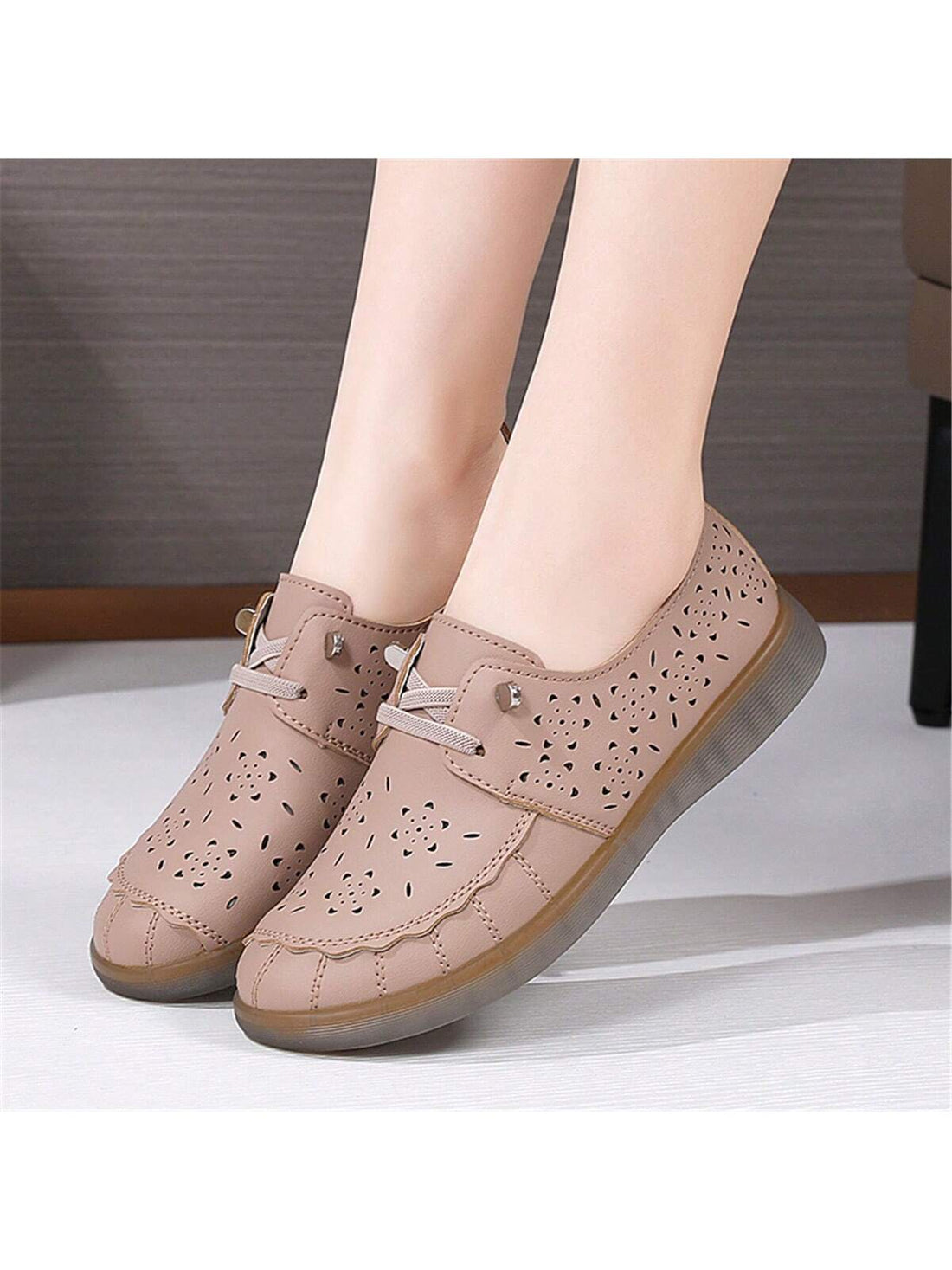 Get ready to elevate your mom style with our Summer Chic Leather Hollow Out Slip-On Loafers! These stylish and comfortable loafers are perfect for casual wear, and the leather material ensures durability. The chic hollow out design adds a touch of uniqueness, while the slip-on feature makes them easy to wear. Perfect for busy moms on-the-go!