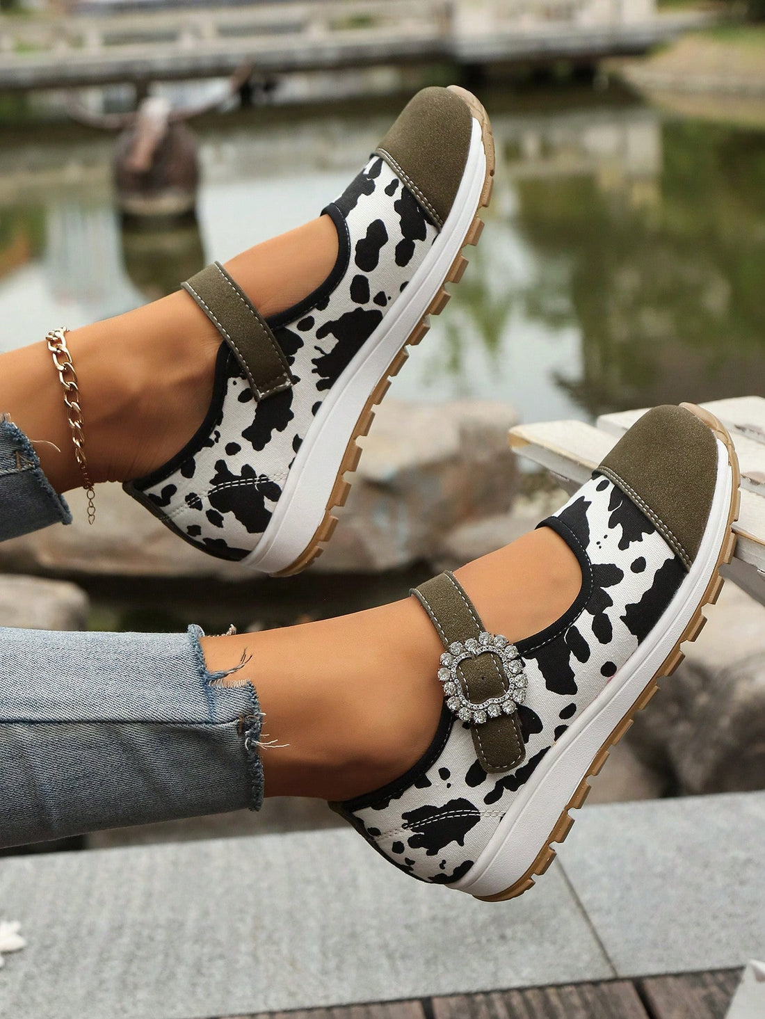 These Summer Chic: Pastoral Cow Print Flat Loafers are the perfect addition to any plus size lady's shoe collection. With a unique cow print design and flat sole, they provide comfort and style all in one. Perfect for any summer outing, these loafers are a must-have for any fashion-forward individual.