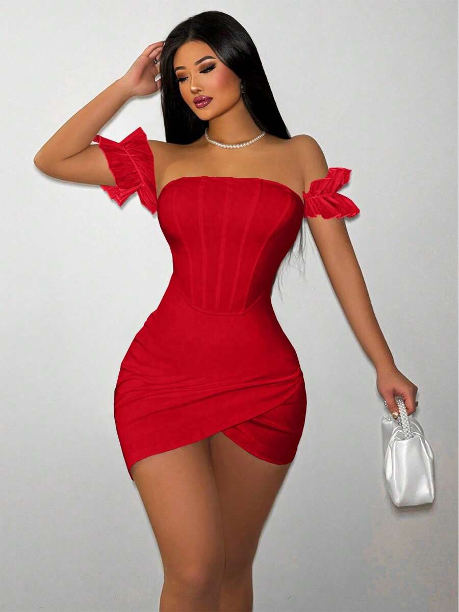 Turn heads this season in our off-shoulder wrap mini dress—the ultimate statement piece for celebrating in style. The flirty off-shoulder neckline and flattering wrap silhouette create an effortlessly sexy look that works from New Year's Eve parties to summer nights out. Lightweight and comfortable, this dress pairs perfectly with heels and confidence. Whether you're dancing till dawn or enjoying a night with friends, you'll feel fabulous and fashion-forward in this versatile essential.