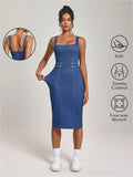 Step into summer with this playful sleeveless denim dress featuring a flattering square neckline and a fitted silhouette. Perfect for effortless style, it pairs easily with your favorite sandals or sneakers for day-to-night fun. Embrace the season’s vibe with a look that’s both cool and chic!