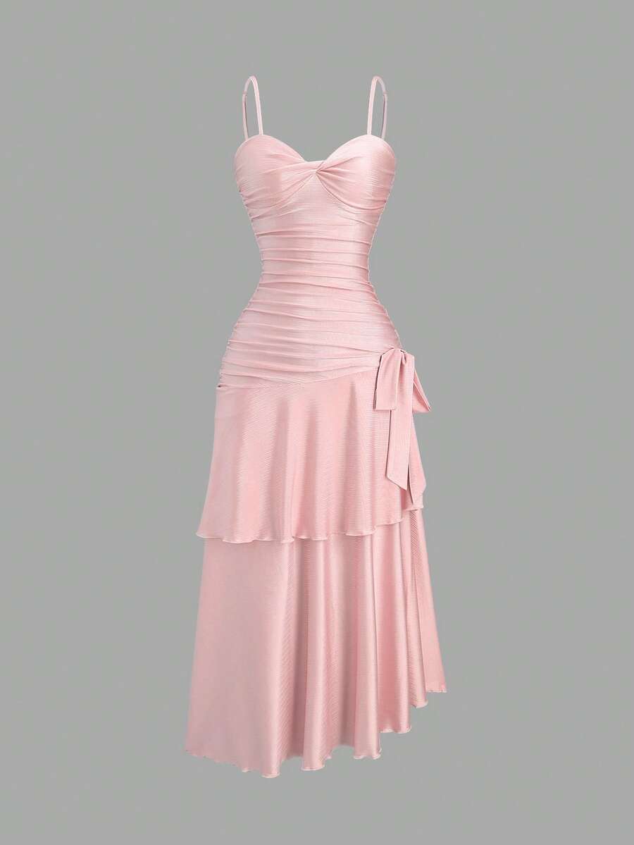 Pink ruffle maxi dress view 1