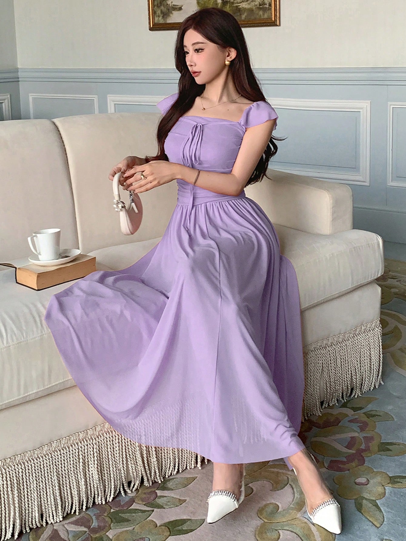 Turn heads in this Summer Elegance dress! The square neck and ruching flatter every figure, while ruffled armholes add a touch of femininity. Perfect for any occasion, this solid color dress is effortlessly elegant. Life's too short for boring clothes, so add some fun to your wardrobe!