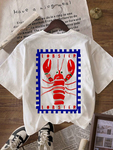 Dive into summer style with this fun lobster print tee that brings coastal charm to your casual wardrobe. Featuring a classic crew neck and comfortable short sleeves, it's the perfect go-to for beach days, weekend getaways, or laid-back adventures. The playful lobster graphic adds personality to any outfit, whether you're pairing it with shorts, jeans, or a flowy skirt. Soft, breathable fabric keeps you cool when the temperature rises. Make a splash this season with a tee that's equal parts cozy and quirky.