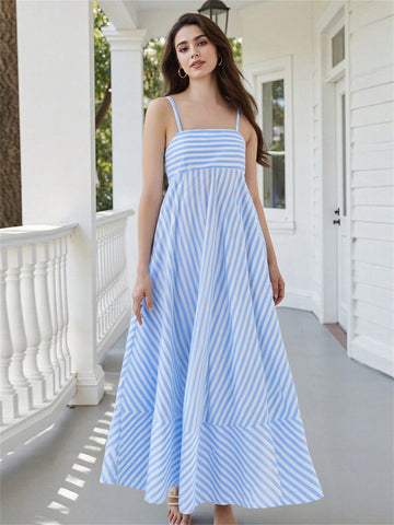 Slip into summer vibes with our striped cami dress! This spaghetti strap beauty flows gracefully to your ankles, making casual look oh-so-chic. Perfect for beach strolls, brunch dates, or just lounging in style. Add sandals and a hat for instant vacation mode – no effort required, just compliments guaranteed!