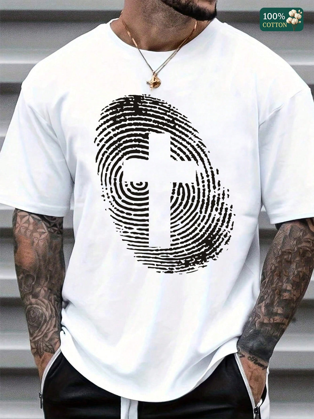 Stay cool and stylish this summer with our Unisex 100% Cotton Graphic T-Shirt featuring a unique fingerprint and cross design. Soft, breathable cotton keeps you comfy while the bold graphic adds an eye-catching twist to your everyday look. Perfect for those who love a little personality in their wardrobe!