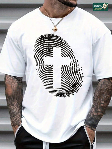 Stay cool and stylish this summer with our Unisex 100% Cotton Graphic T-Shirt featuring a unique fingerprint and cross design. Soft, breathable cotton keeps you comfy while the bold graphic adds an eye-catching twist to your everyday look. Perfect for those who love a little personality in their wardrobe!