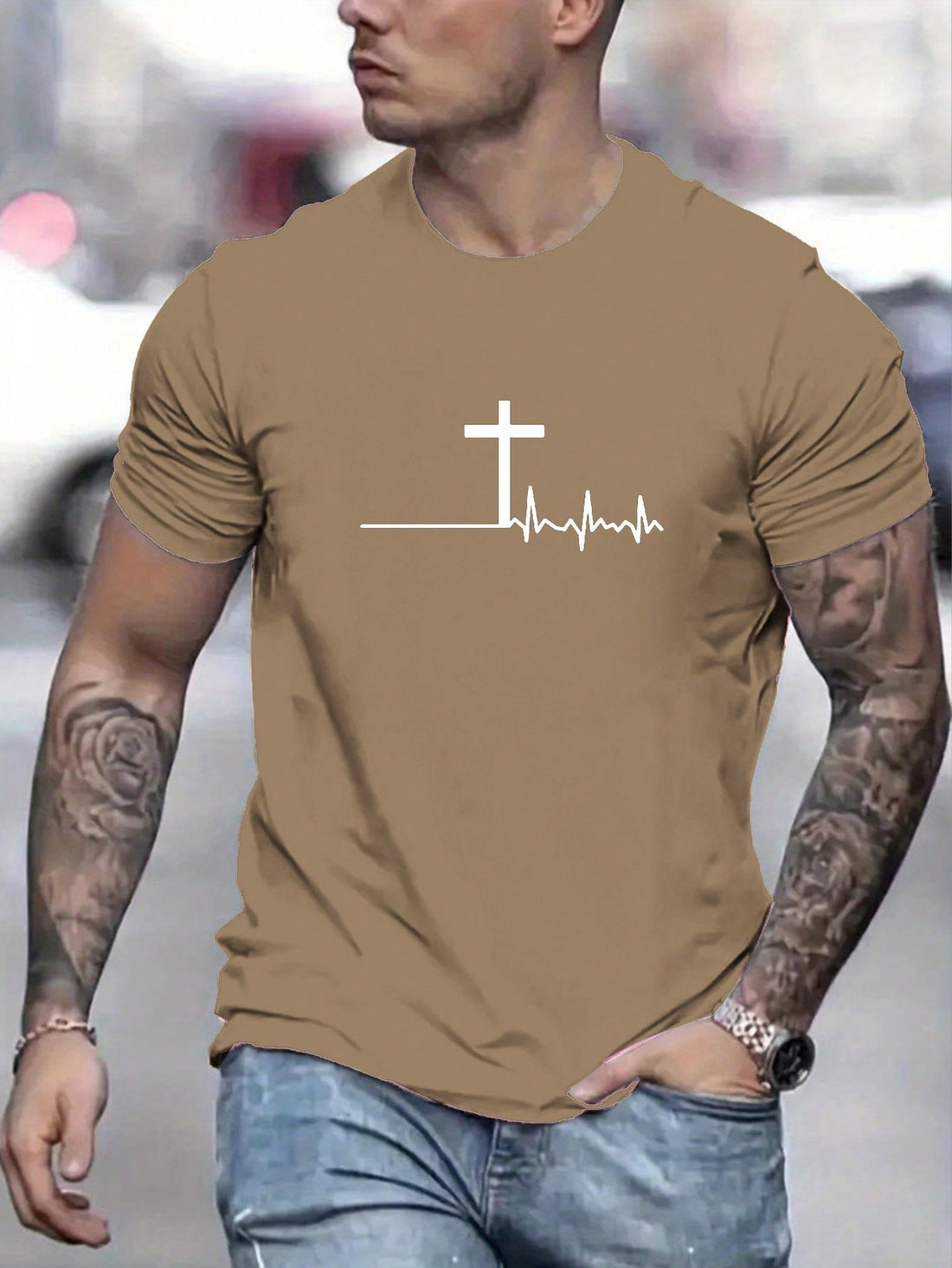 Get your Summer Vibes on with this playful and stylish Men's Casual Cross-Printed Round Neck T-Shirt. Show off your fun side with the quirky cross print and enjoy the comfort of the round neck design. Perfect for any summer occasion, this t-shirt is a must-have for your wardrobe!