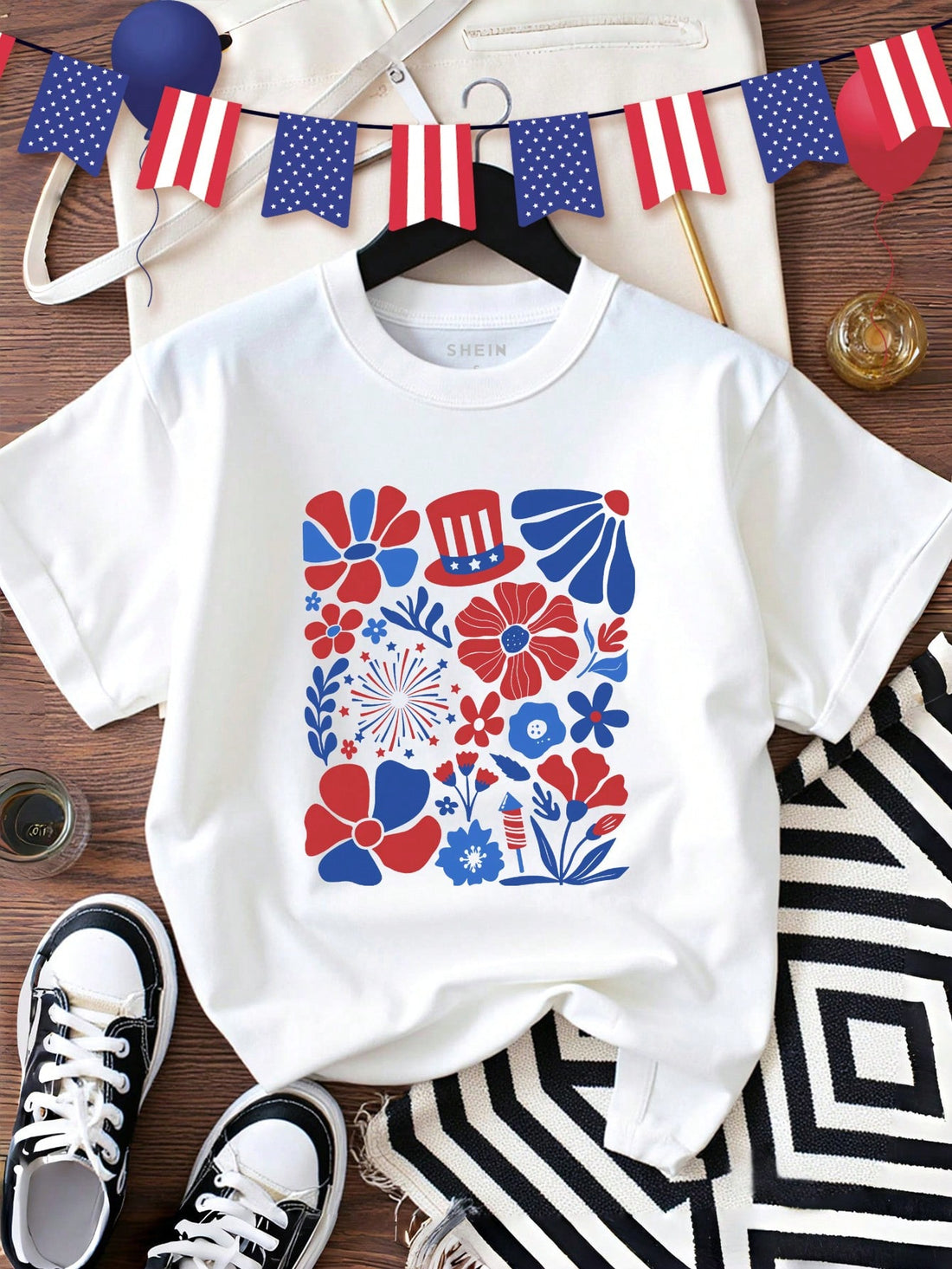 Celebrate sunny days with this playful women's casual t-shirt featuring a vibrant American flag butterfly print. Its comfortable round neck design makes it perfect for relaxed summer outings, adding a fun and patriotic touch to your wardrobe. Lightweight and easy to wear, it’s your go-to tee for effortless style and good vibes all season long.