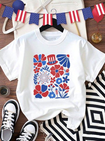 Celebrate sunny days with this playful women's casual t-shirt featuring a vibrant American flag butterfly print. Its comfortable round neck design makes it perfect for relaxed summer outings, adding a fun and patriotic touch to your wardrobe. Lightweight and easy to wear, it’s your go-to tee for effortless style and good vibes all season long.