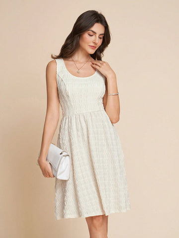 Step into sunshine with this Summer Women's Elegant Textured A-Line Dress. Sleeveless and waist-cinched, it flatters your figure while keeping you cool and stylish. Whether it's brunch or a garden party, this dress dresses up any occasion with effortless charm and playful grace.