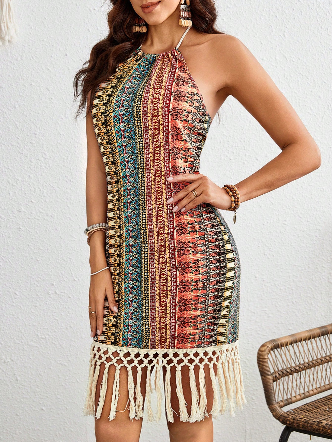 Introducing the Sunny Getaway Halter Neck Dress! This dress boasts a vibrant all-over vacation vibes print, perfect for your next sunny escape. The halter neck design provides a comfortable and flattering fit, making this dress a must-have for any fashion-forward traveler. Get ready to turn heads with this stunning piece!