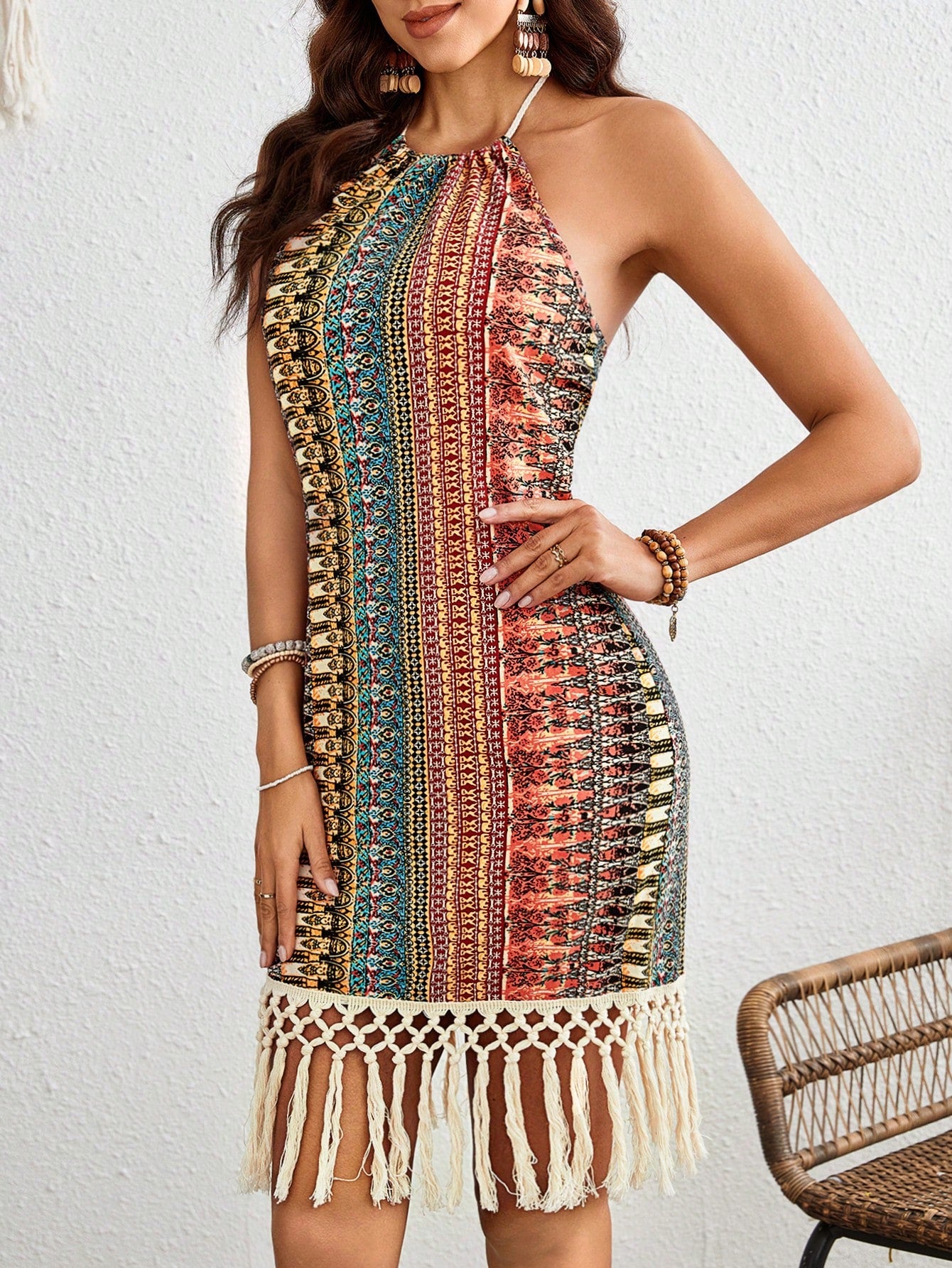 Introducing the Sunny Getaway Halter Neck Dress! This dress boasts a vibrant all-over vacation vibes print, perfect for your next sunny escape. The halter neck design provides a comfortable and flattering fit, making this dress a must-have for any fashion-forward traveler. Get ready to turn heads with this stunning piece!