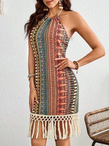 Introducing the Sunny Getaway Halter Neck Dress! This dress boasts a vibrant all-over vacation vibes print, perfect for your next sunny escape. The halter neck design provides a comfortable and flattering fit, making this dress a must-have for any fashion-forward traveler. Get ready to turn heads with this stunning piece!