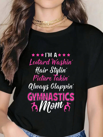 Be the ultimate #GymMom with this supportive and playful t-shirt. Perfect for those proud parents in the stands, this tee is a must-have for any gymnastics event. Show off your love for your child's passion in a fun and quirky way. Makes a great gift!
