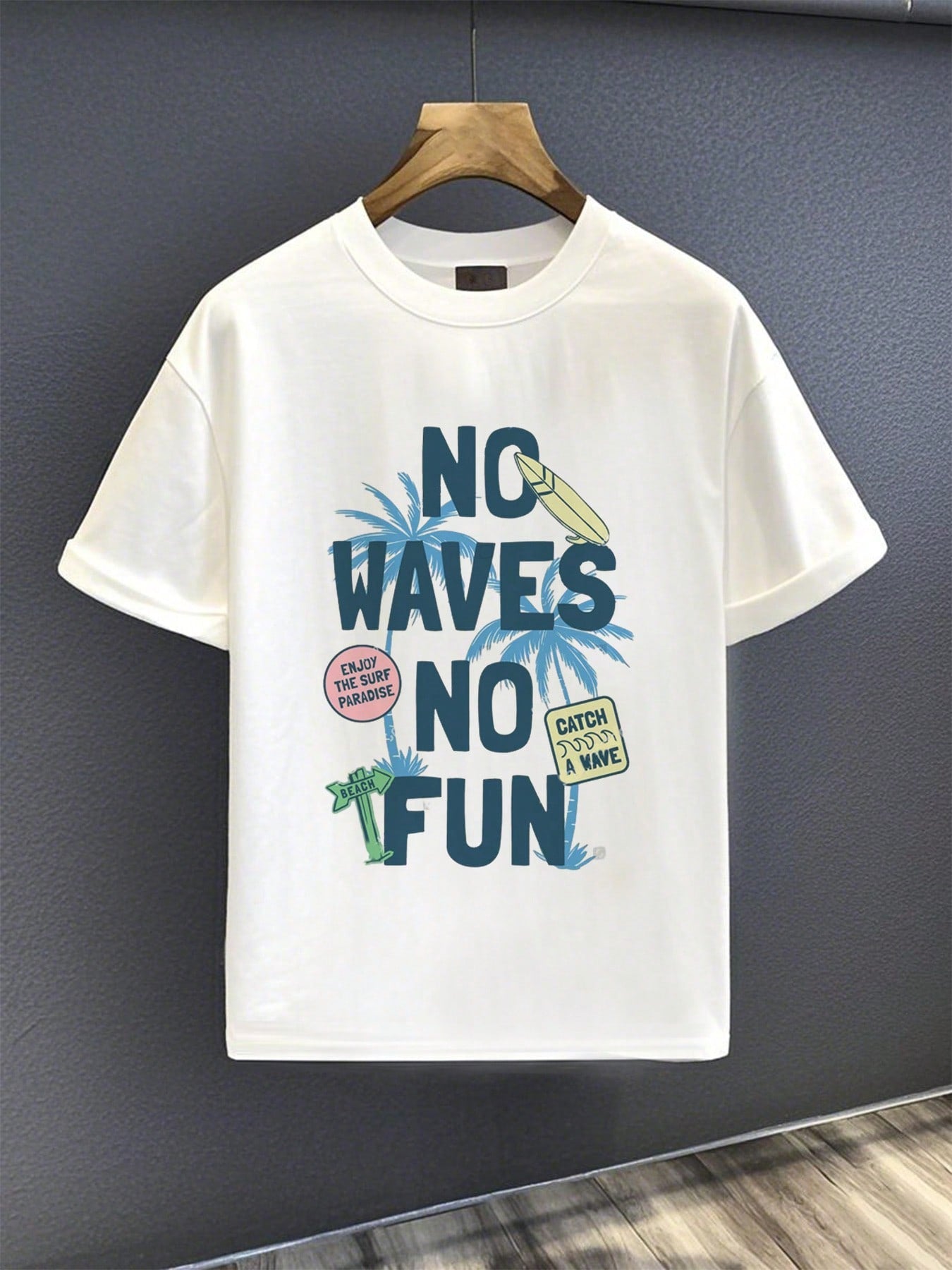 Hit the beach in style with our Surf-Inspired No Waves No Fun Tee! Made from heavy-duty cotton, this tee is perfect for beach lovers who don't take themselves too seriously. Catch some waves (or just lounge in the sun) with this fun and quirky tee. No waves? No problem. Just have fun!