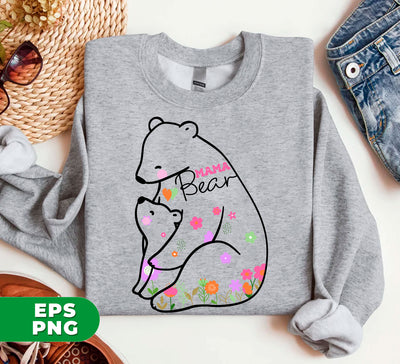 Flower Bear, Mama Bear, Mama Gift, Mother's Day Gift, Digital Files, Png Sublimation