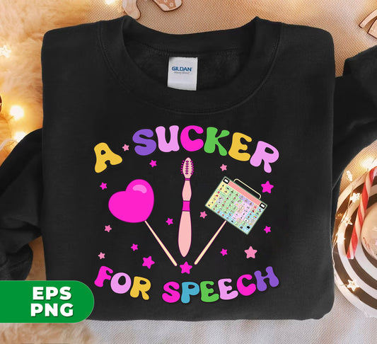 A Sucker For Speech offers a happy and effective speech therapy program through digital files in png sublimation. Improve your communication skills with expert guidance in a professional and objective tone. Perfect for all ages.