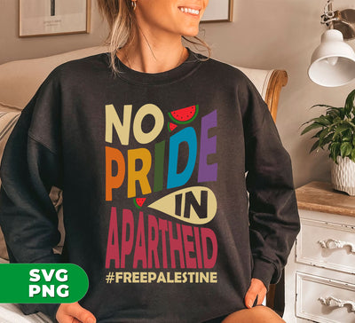 Promote equality and stand against injustice with our "No Pride In Apartheid, Gay Pride, Free Palestine" digital files. Show support for Palestine's LGBTQ community and their fight for freedom with this high-quality PNG sublimation design. Take a stand and make a statement with our powerful design.