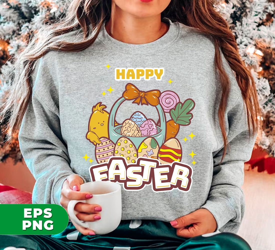 Celebrate Easter with this charming basket of colorful eggs and digital files. Perfect for sublimation printing, these PNG files will bring a touch of love to any project. Spread joy with Happy Easter and show your appreciation for the spring season.
